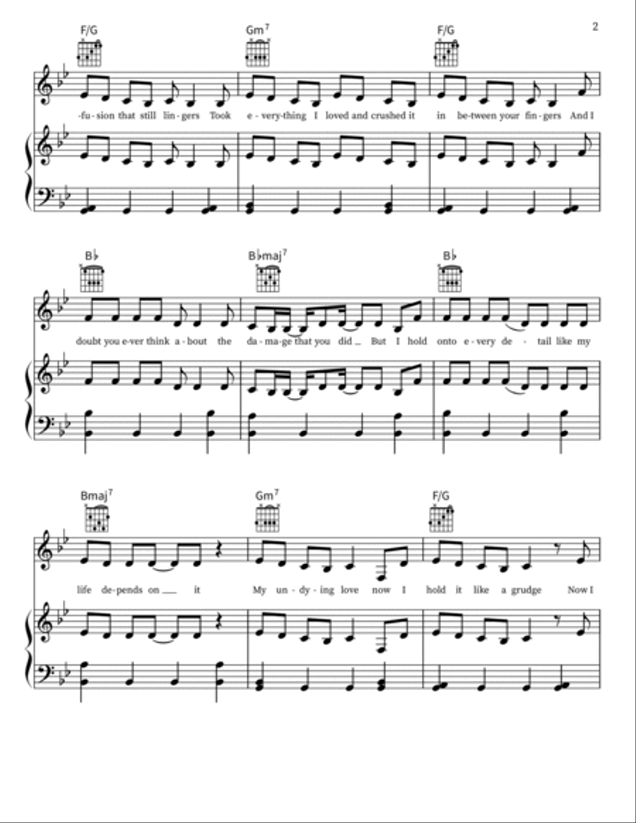 The Grudge Piano, Vocal, Guitar scores gallery preview page 2