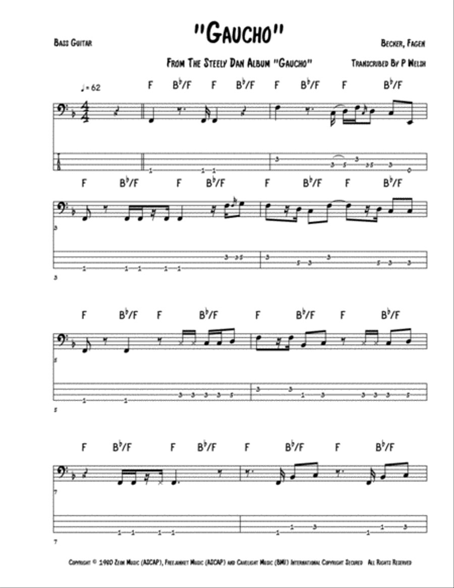 Gaucho Gaucho Bass Guitar scores gallery preview page 1