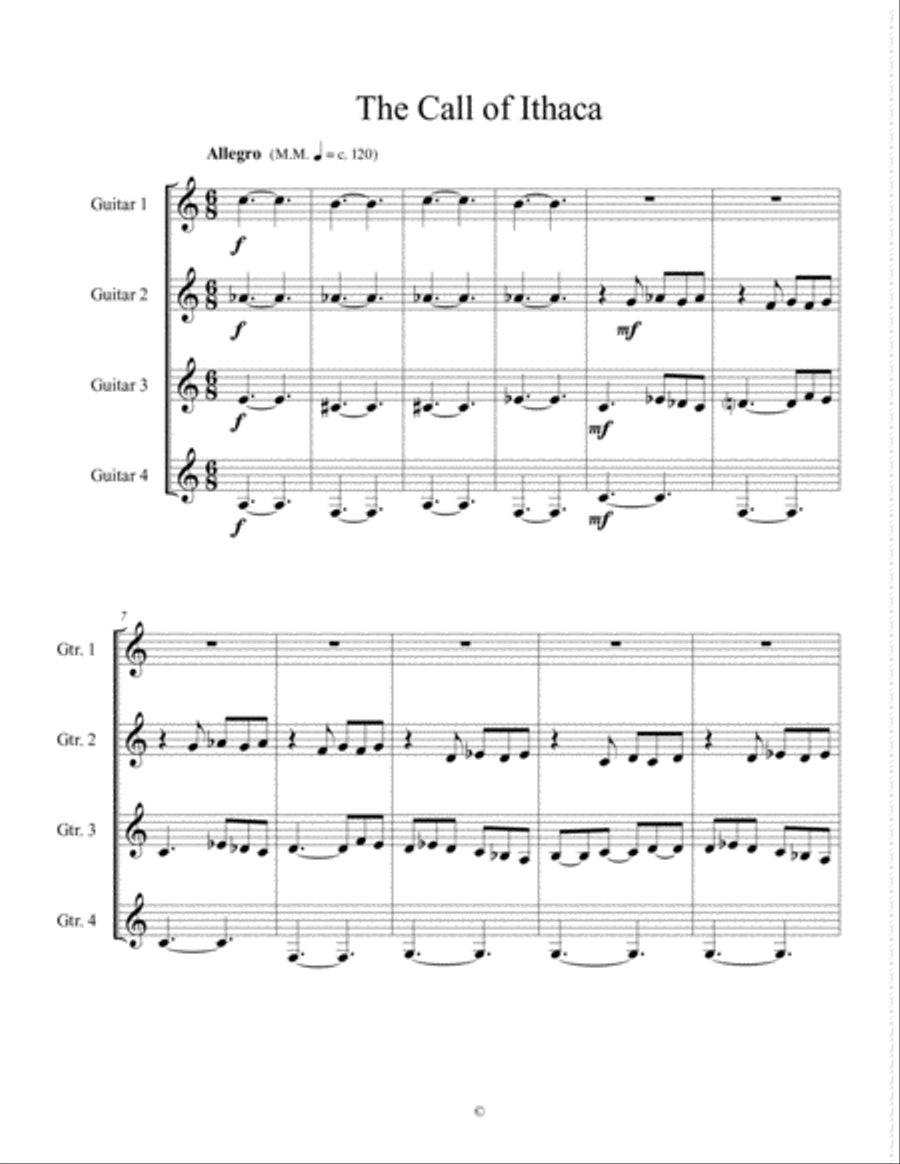 The Call of Ithaca (Guitar Quartet) Guitar Ensemble scores gallery preview page 3
