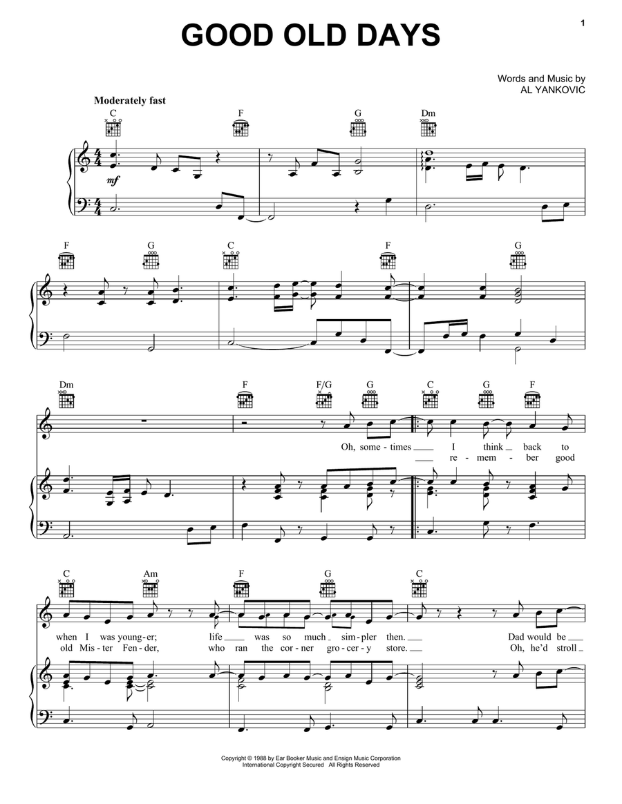 Good Old Days Piano, Vocal, Guitar scores gallery preview page 1