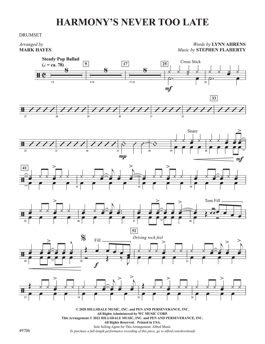Harmony's Never Too Late: Drums Part scores gallery preview page 1