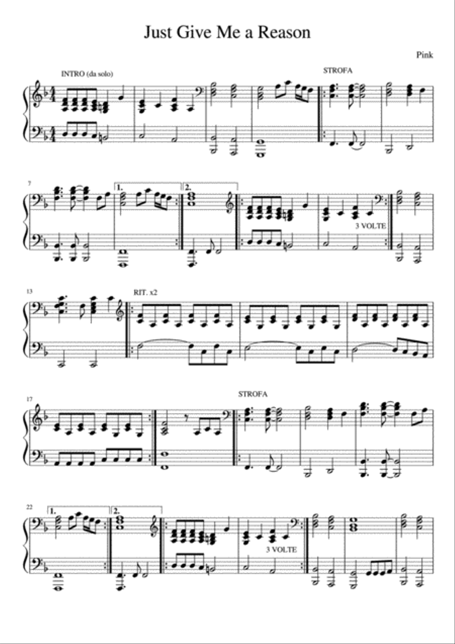 Just Give Me A Reason Just Give Me A Reason Piano Solo scores gallery preview page 1