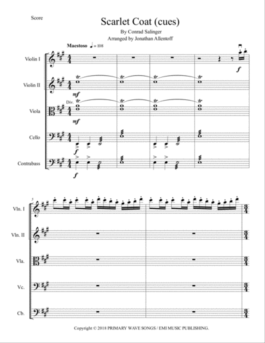 Scarlet Coat (cues) String Orchestra scores gallery preview page 2