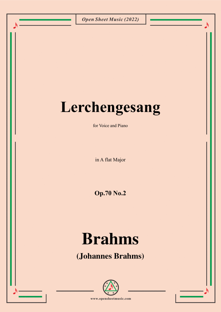 Brahms-Lerchengesang,Op.70 No.2 in A flat Major Voice scores gallery preview page 1