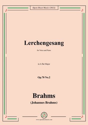 Book cover for Brahms-Lerchengesang,Op.70 No.2 in A flat Major