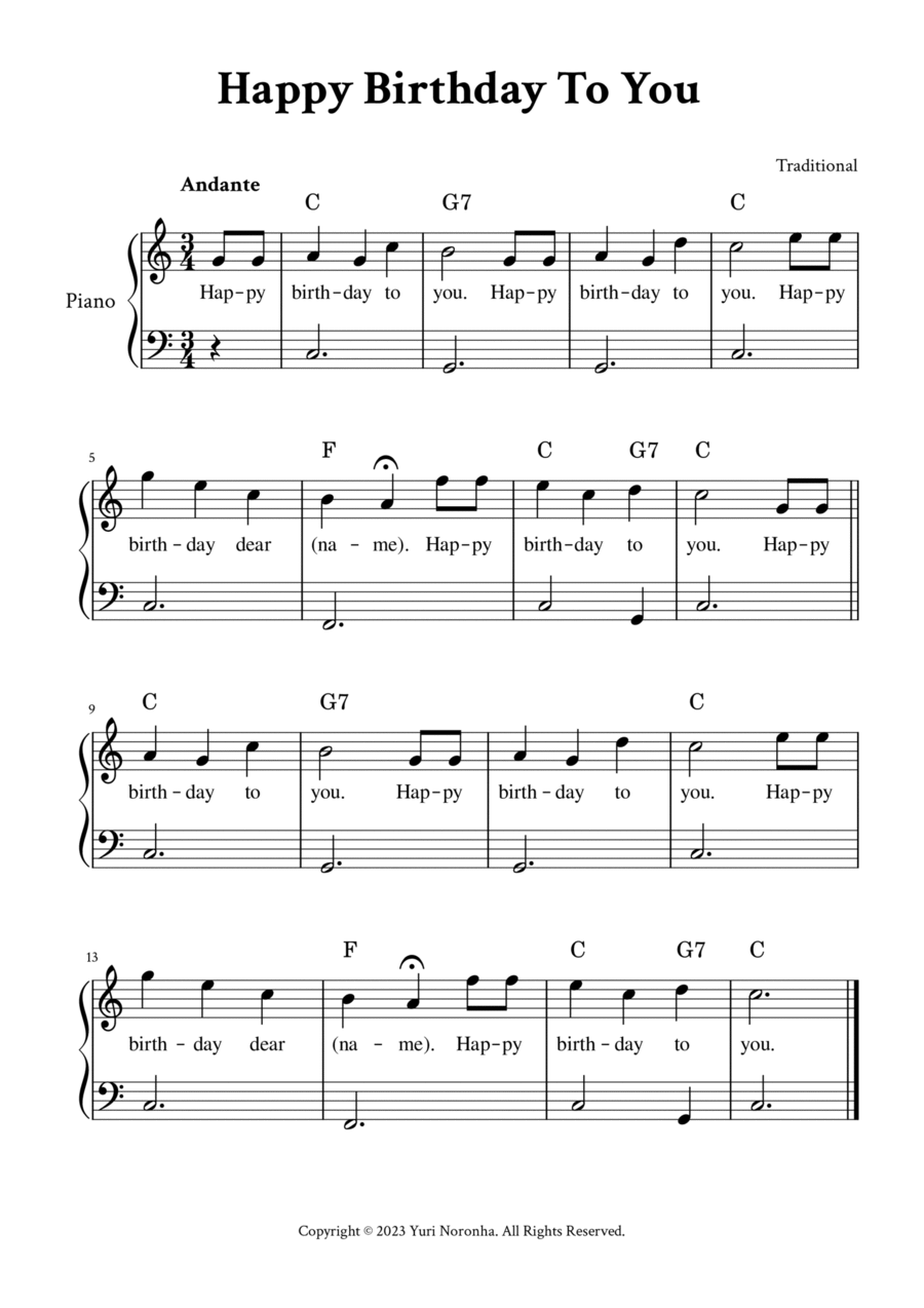 Happy Birthday To You - Easy Piano in C (with Lyrics) Piano Method scores gallery preview page 1