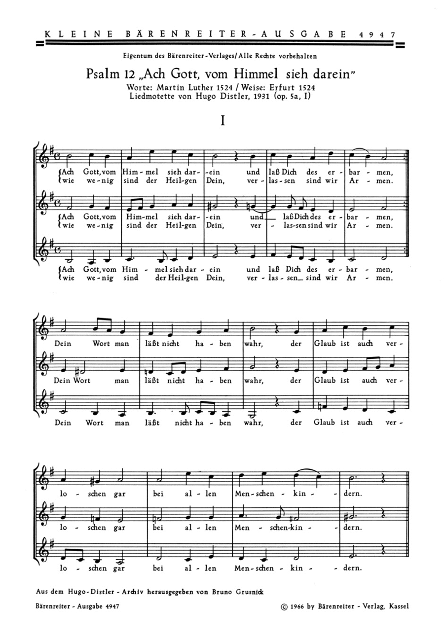 Ach Gott, vom Himmel sieh darein, Op. 5 SSA scores gallery preview page 1
