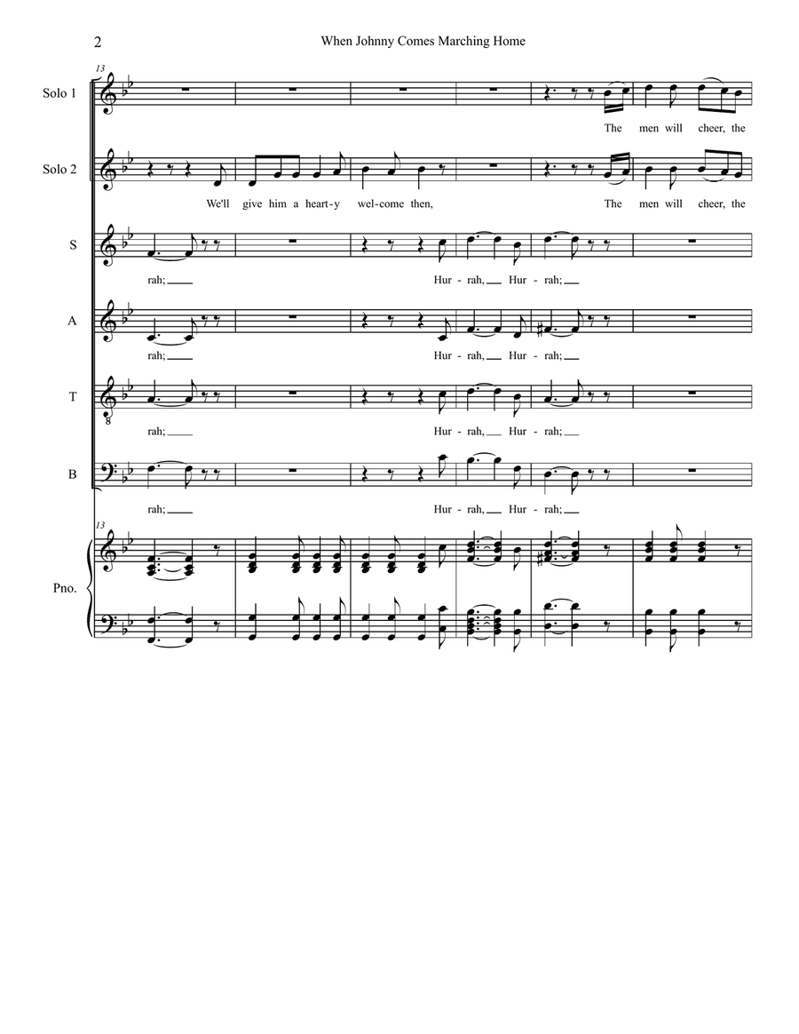 When Johnny Comes Marching Home (Solos and SATB) 4-Part scores gallery preview page 2