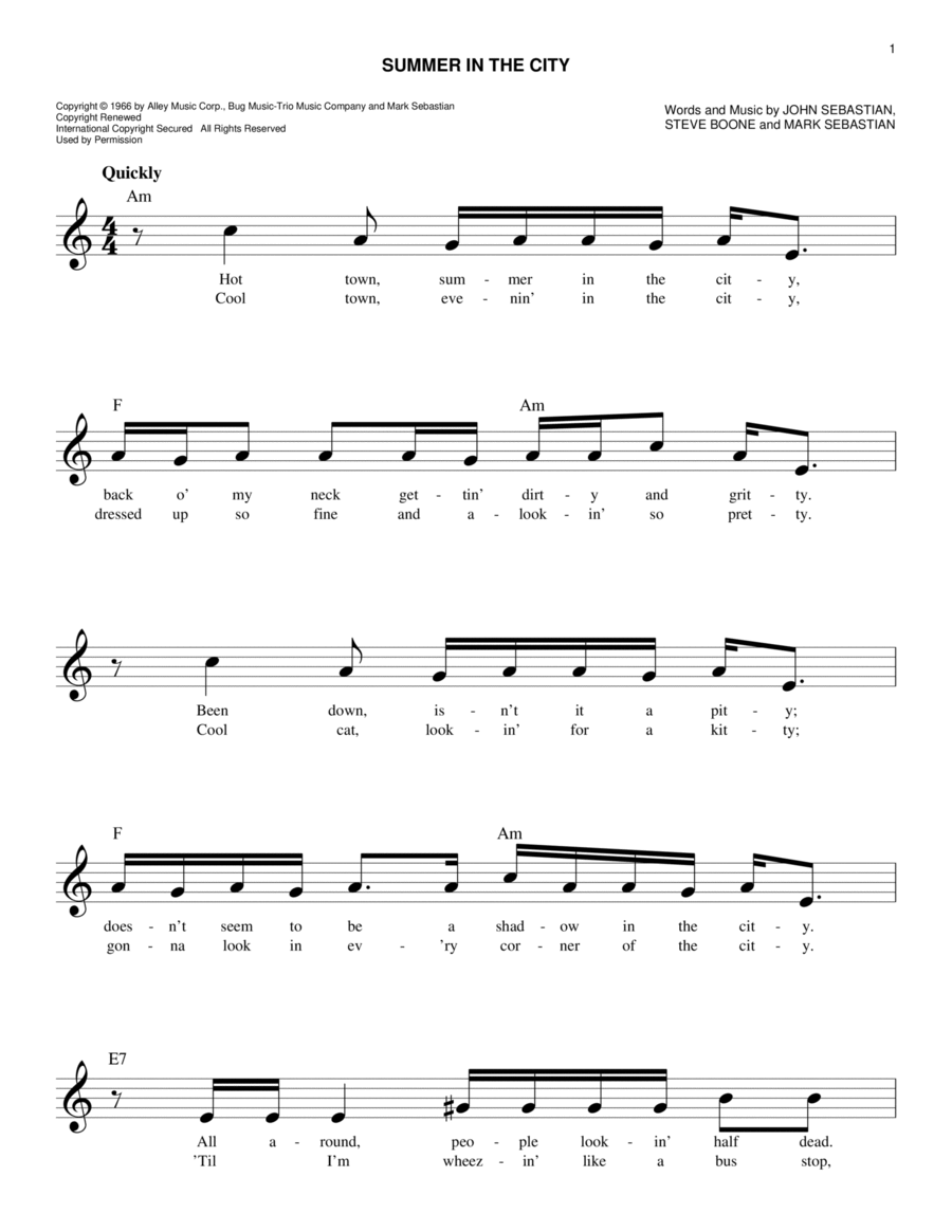 Summer In The City Piano scores gallery preview page 1