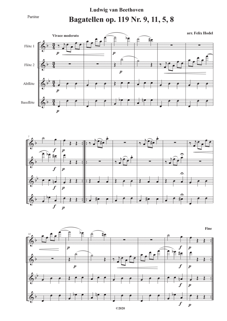 Beethoven Bagatellen op. 119 no 9,11,5,8 Woodwind Ensemble scores gallery preview page 1