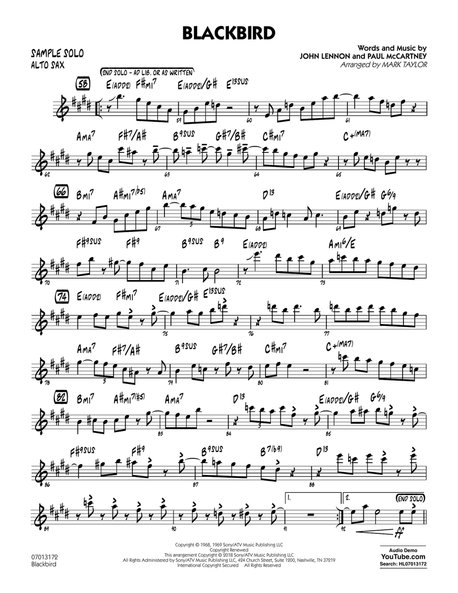 Blackbird - Alto Sax Sample Solo Jazz Ensemble scores gallery preview page 1