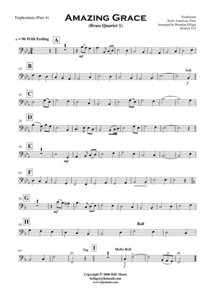 Amazing Grace - Brass Quartet No. 1 PDF Score and Parts PDF image number null