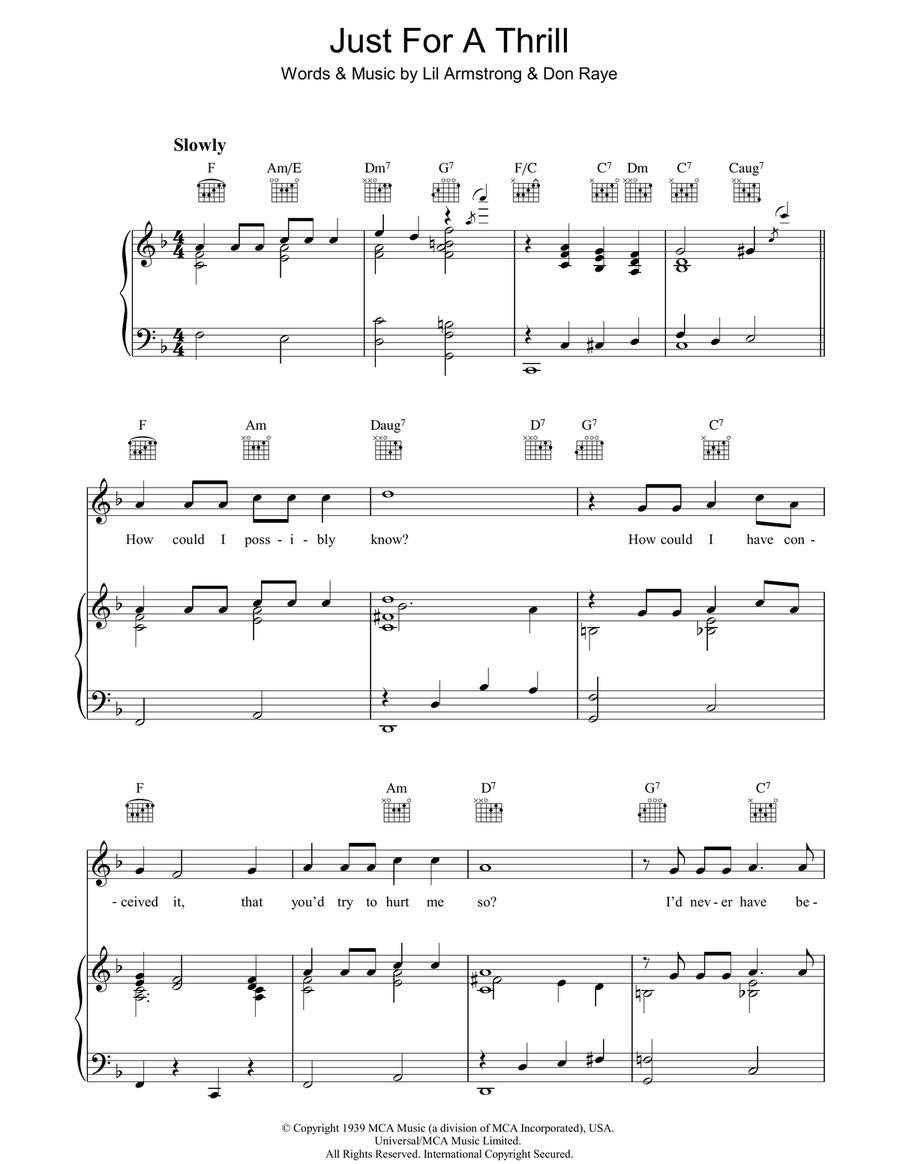 Just For A Thrill Piano, Vocal, Guitar scores gallery preview page 1