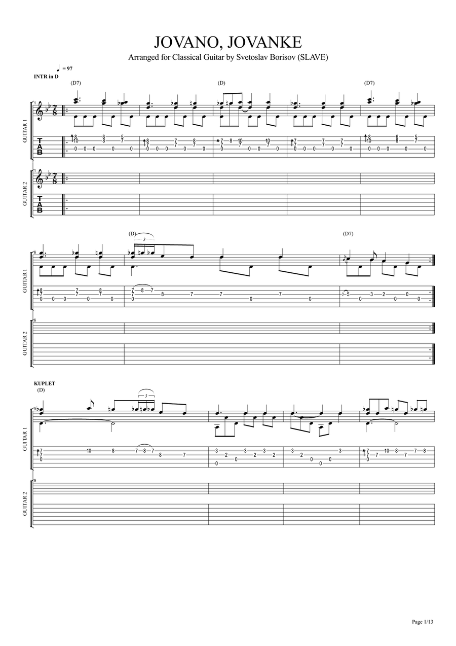 Йовано, Йованке (Кавър Класическа Китара) - Jovano, Jovanke (acoustic cover by SLAVE) Acoustic Guitar scores gallery preview page 2