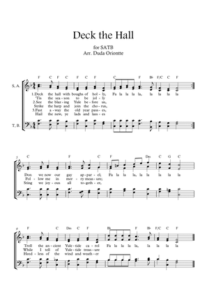 Deck the Halls ( SABT - F major - two staff - with chords - no piano)