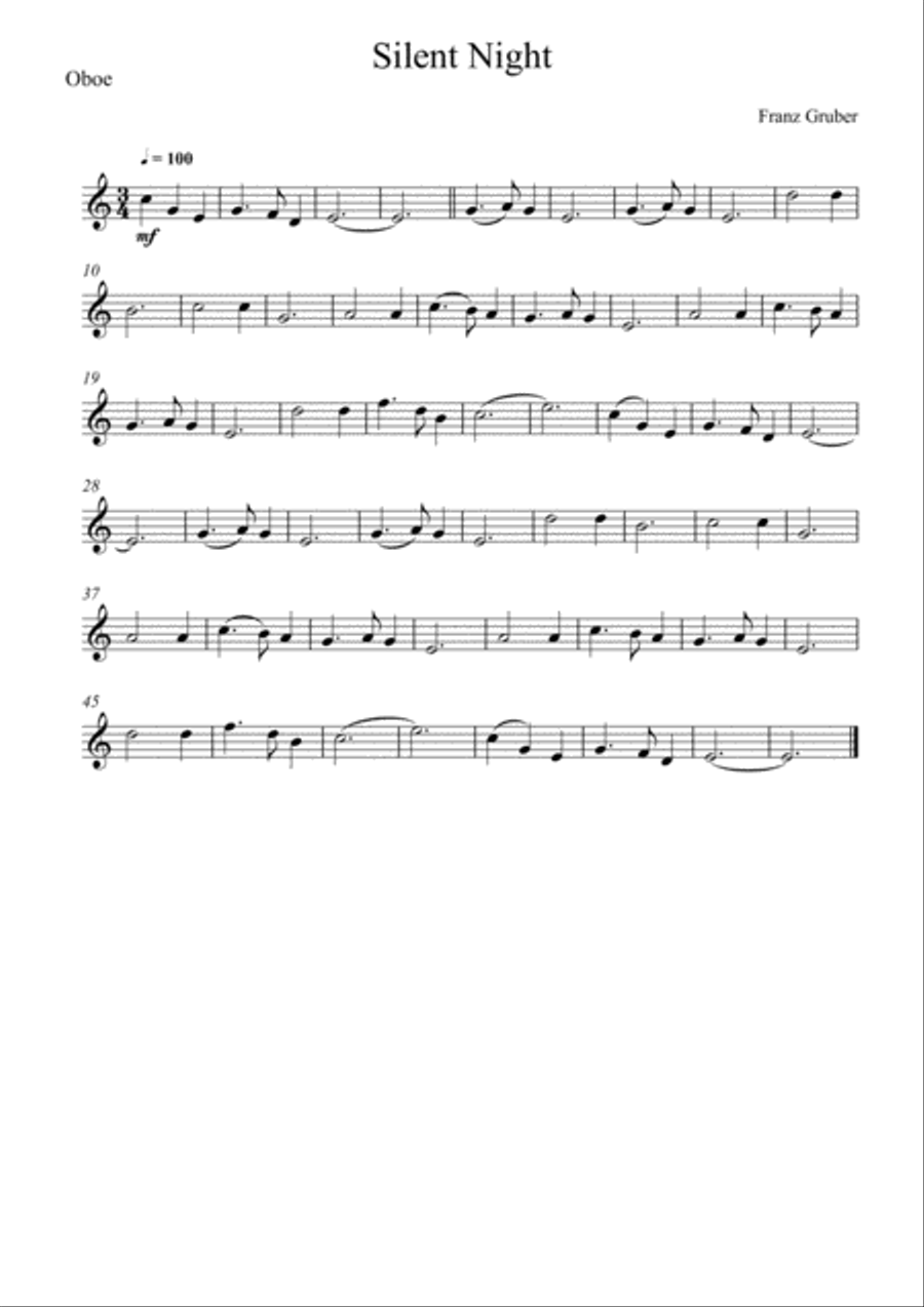 Franz Gruber - Silent Night (Oboe and English Horn Duet) Woodwind Duet scores gallery preview page 4