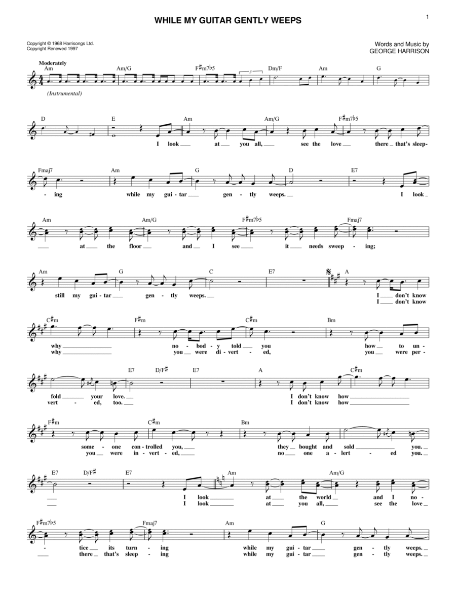 While My Guitar Gently Weeps Piano scores gallery preview page 1