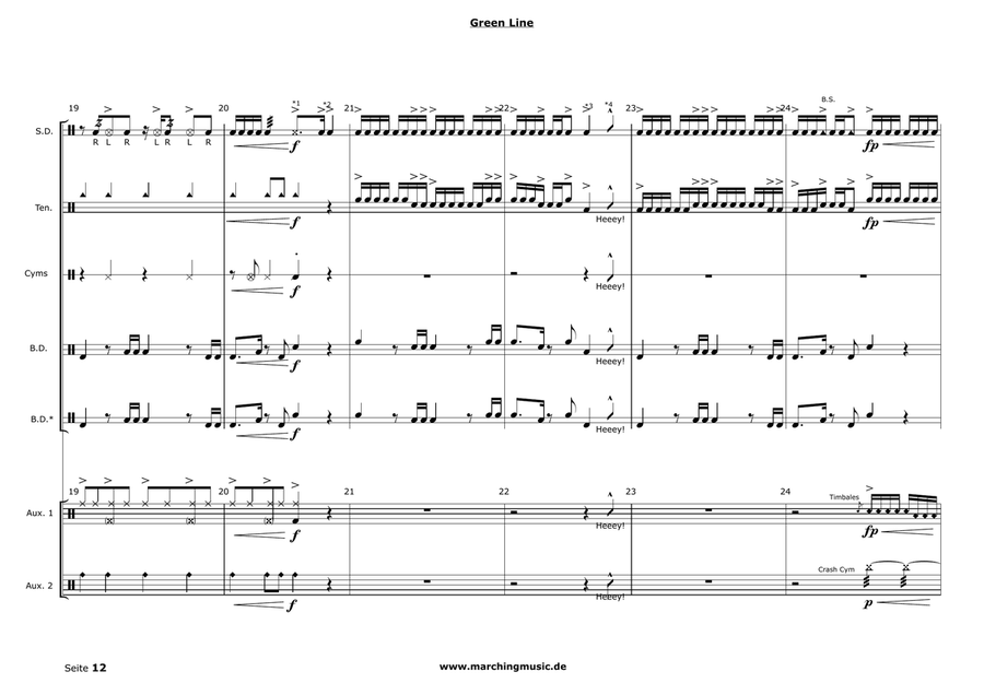 GREEN LINE (Drumline Feature) Drum Set scores gallery preview page 4
