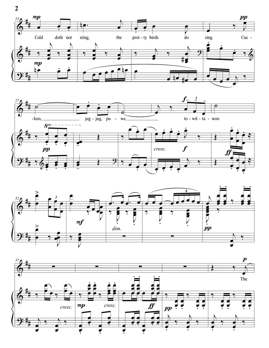 GURNEY: Spring (transposed to D major) Piano, Vocal scores gallery preview page 3
