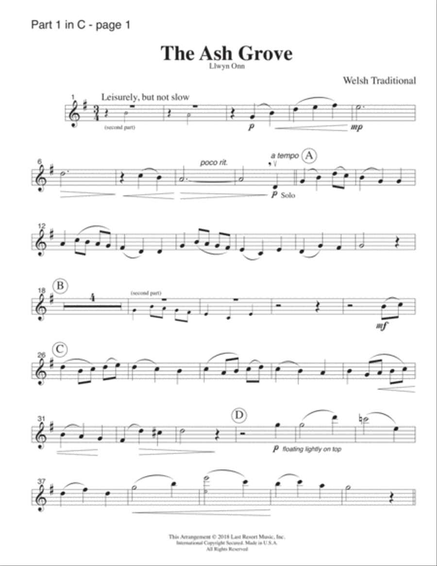 The Ash Grove for Wind Quartet (or Clarinet Quartet) (or Double Reed Quartet) plus optional Piano Pa Woodwind Quartet scores gallery preview page 4