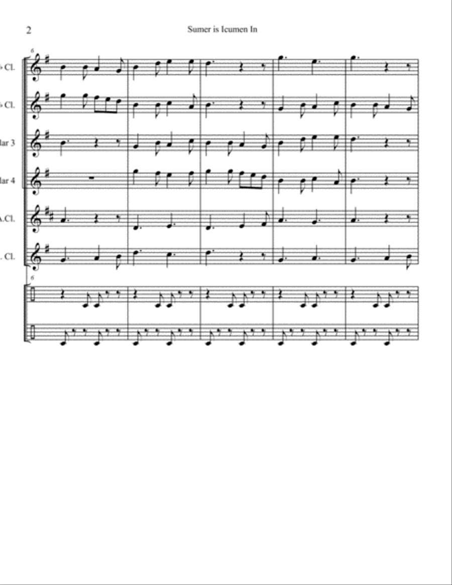 Sumer is Icumen In for Clarinet Choir Clarinet Choir scores gallery preview page 2