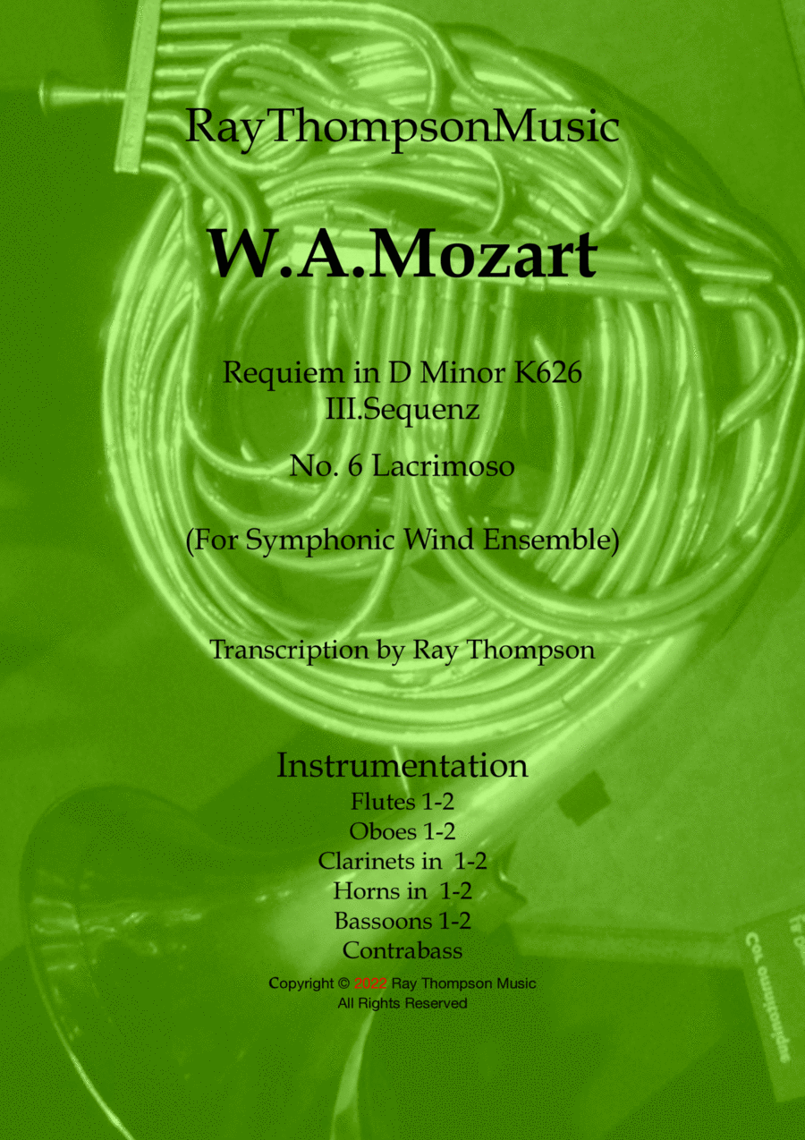Mozart: Requiem in D minor K626 III.Sequenz No.6 Lacrimosa - symphonic wind Woodwind Quintet scores gallery preview page 1