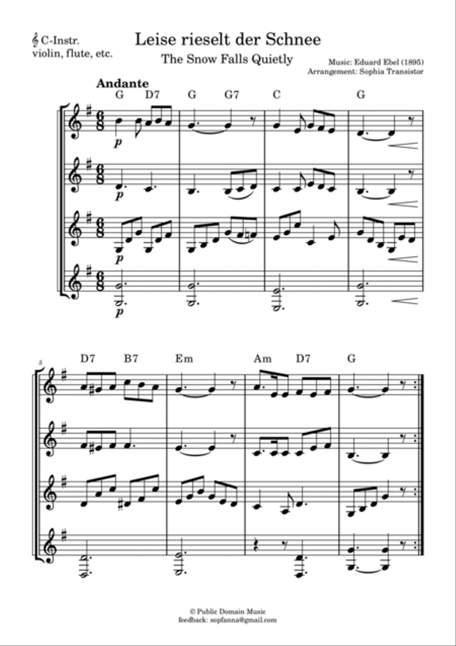Leise rieselt der Schnee (The Snow Falls Quietly) for family band 4-Part scores gallery preview page 4