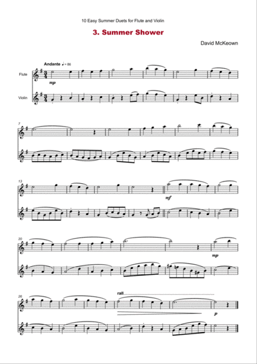 10 Easy Summer Duets for Flute and Violin Flute scores gallery preview page 5