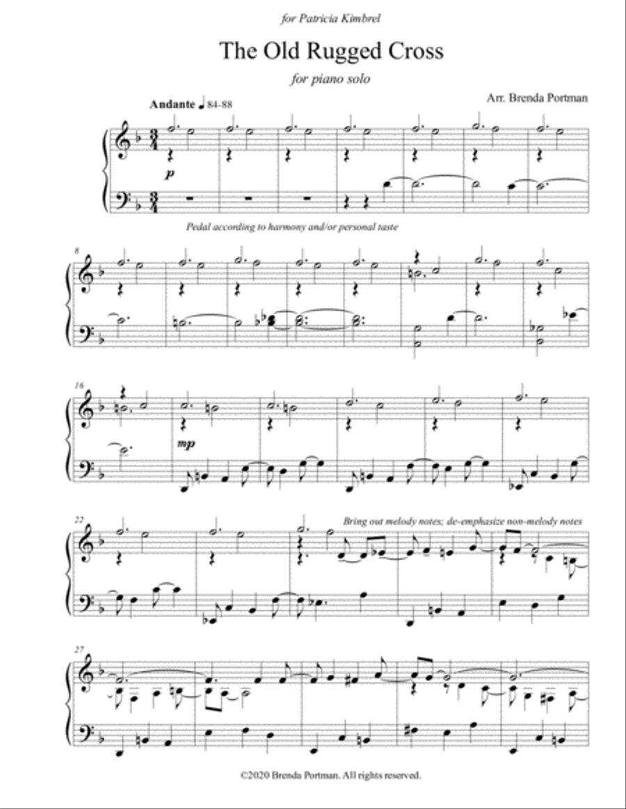 The Old Rugged Cross (piano solo), arr. Brenda Portman Piano Solo scores gallery preview page 1