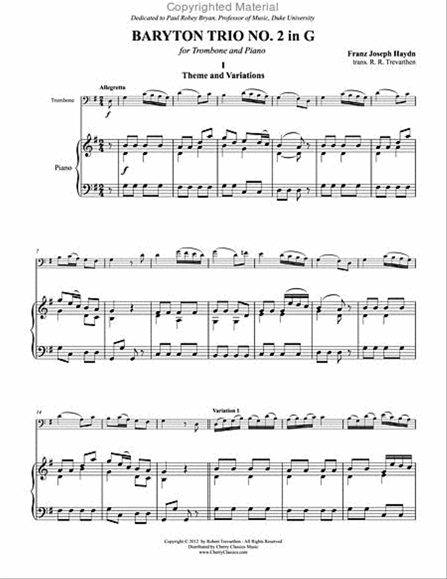 Six Baryton Trios for Trombone and Piano