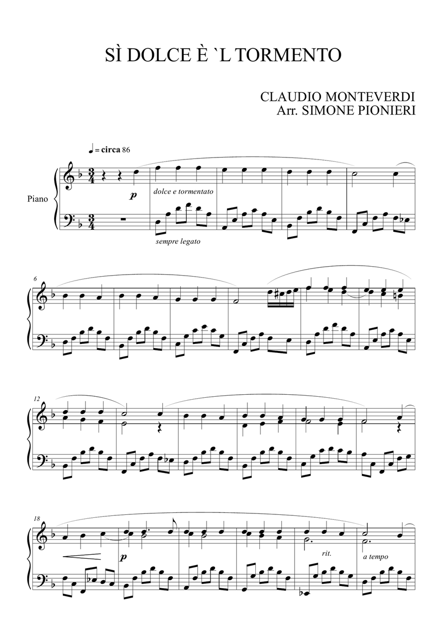 Sì dolce è 'l tormento Piano Solo scores gallery preview page 2