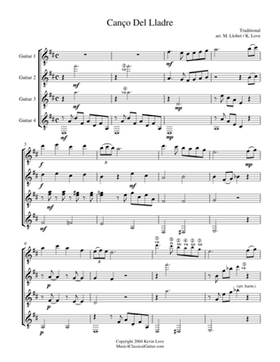 Canço del Lladre (Guitar Quartet) - Score and Parts