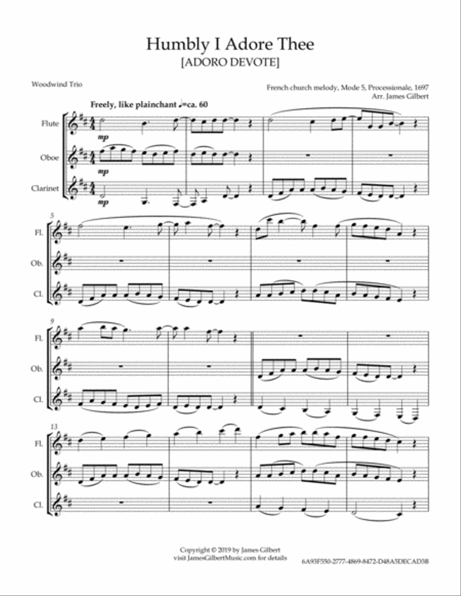 Humbly I Adore Thee Woodwind Trio scores gallery preview page 2