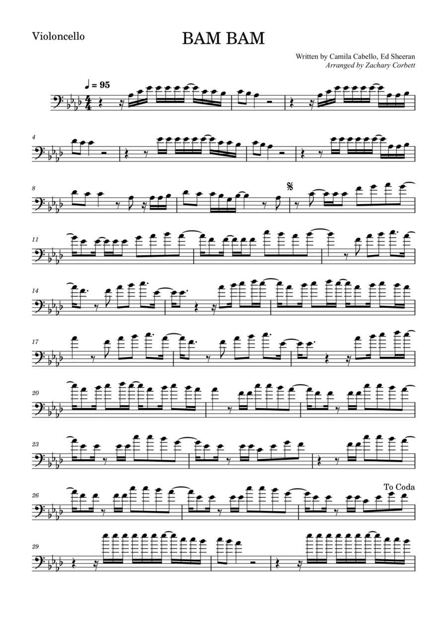Bam Bam Cello Solo scores gallery preview page 1