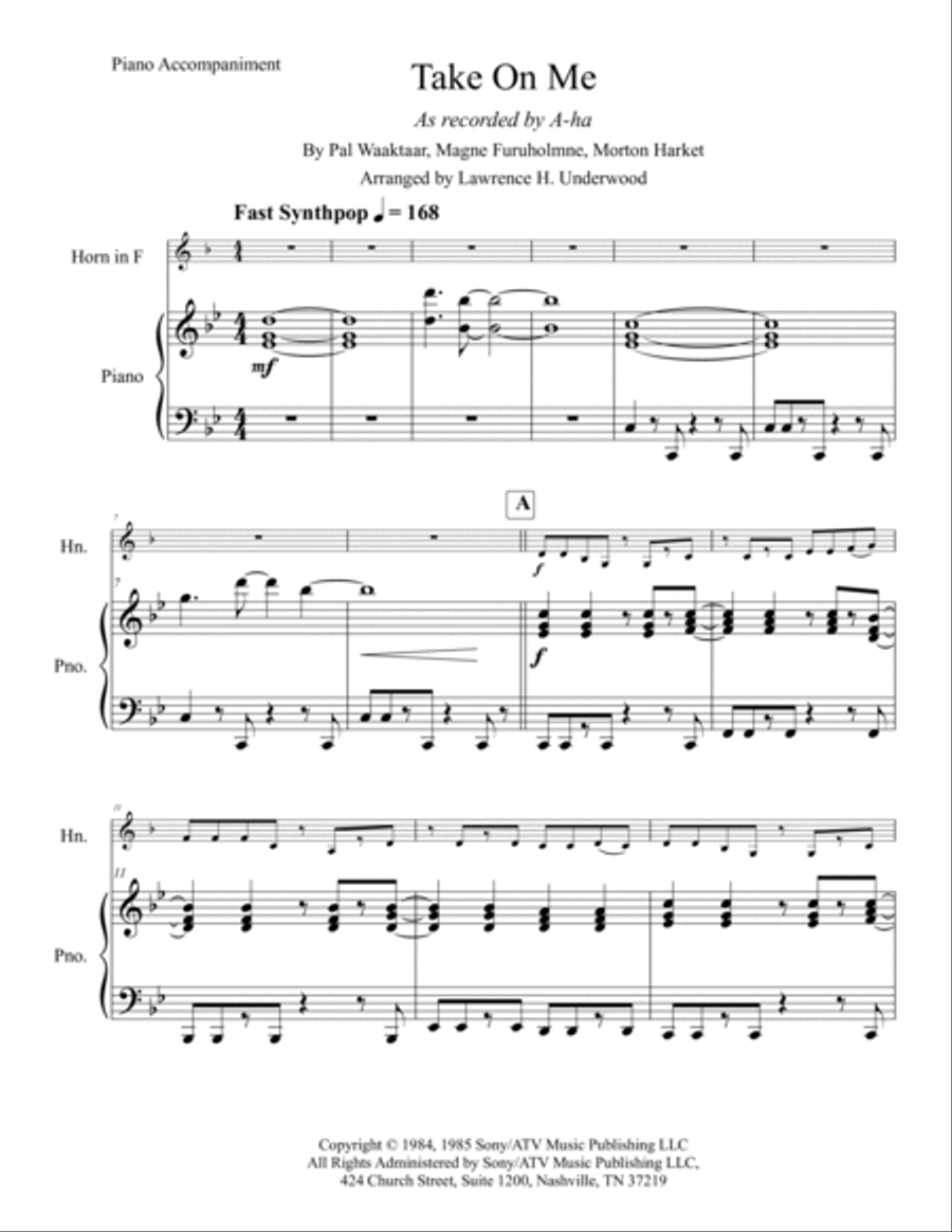 Take On Me Horn scores gallery preview page 2
