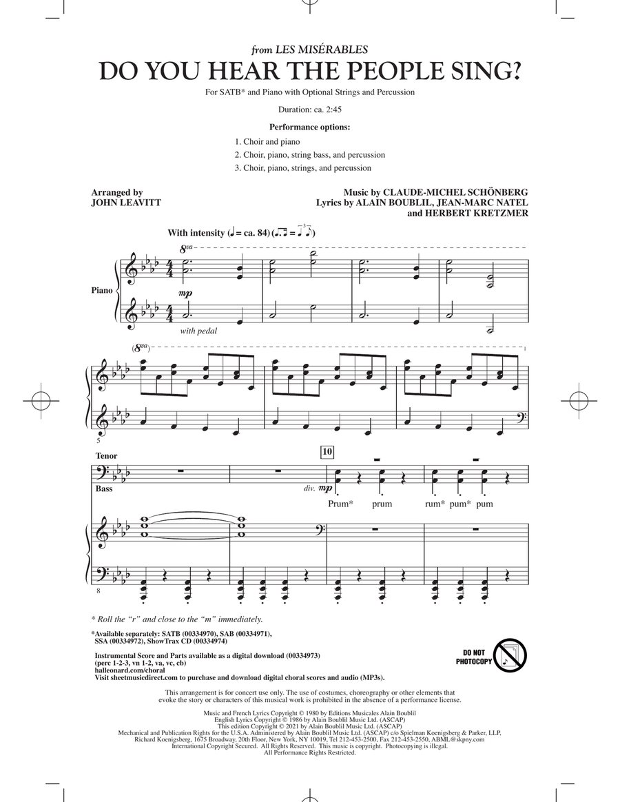 Do You Hear The People Sing? (from Les Misérables) (arr. John Leavitt) 4-Part scores gallery preview page 1