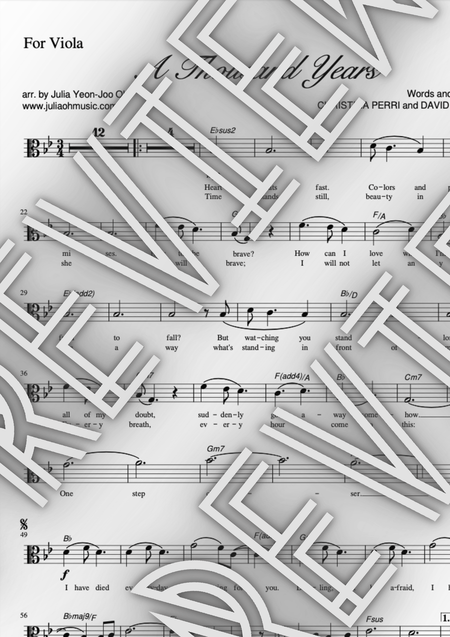 A Thousand Years Viola Solo scores gallery preview page 1
