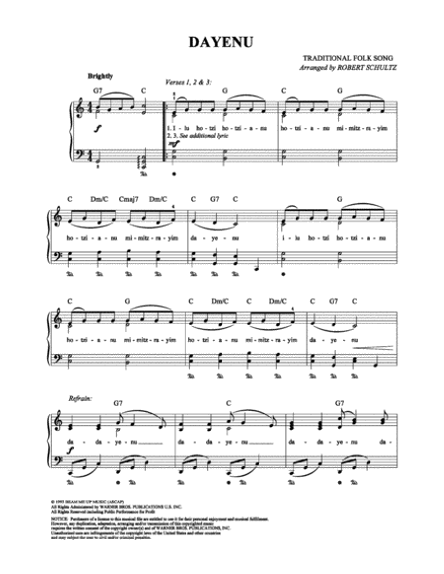 Dayenu Piano, Vocal, Guitar scores gallery preview page 1