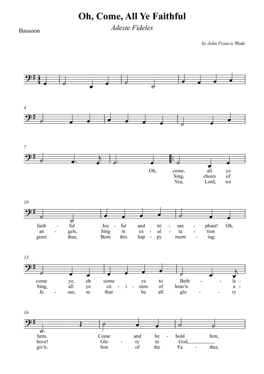 Oh, Come, All Ye Faithful (Adeste Fideles) Bassoon Solo scores gallery preview page 1