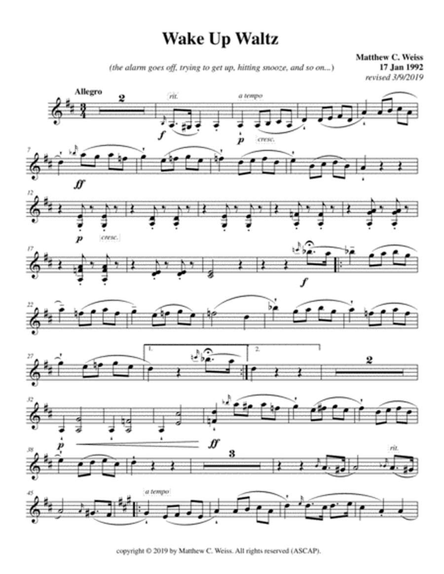 Weiss "Wake Up Waltz" for violin and piano - violin part image number null