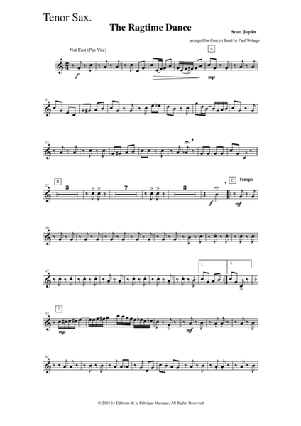Scott Joplin: The Ragtime Dance, arranged for concert band by Paul Wehage: tenor saxphone part
