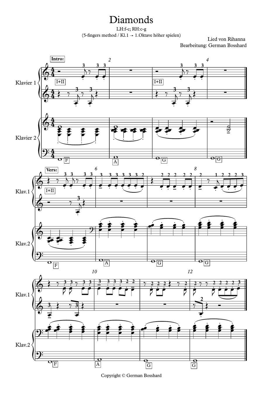 Diamonds 1 Piano, 4-Hands scores gallery preview page 1