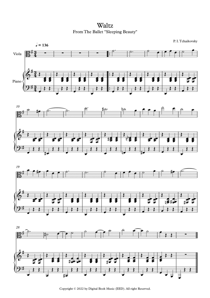 Waltz (Sleeping Beauty) - Peter Ilyich Tchaikovsky (Viola + Piano) image number null