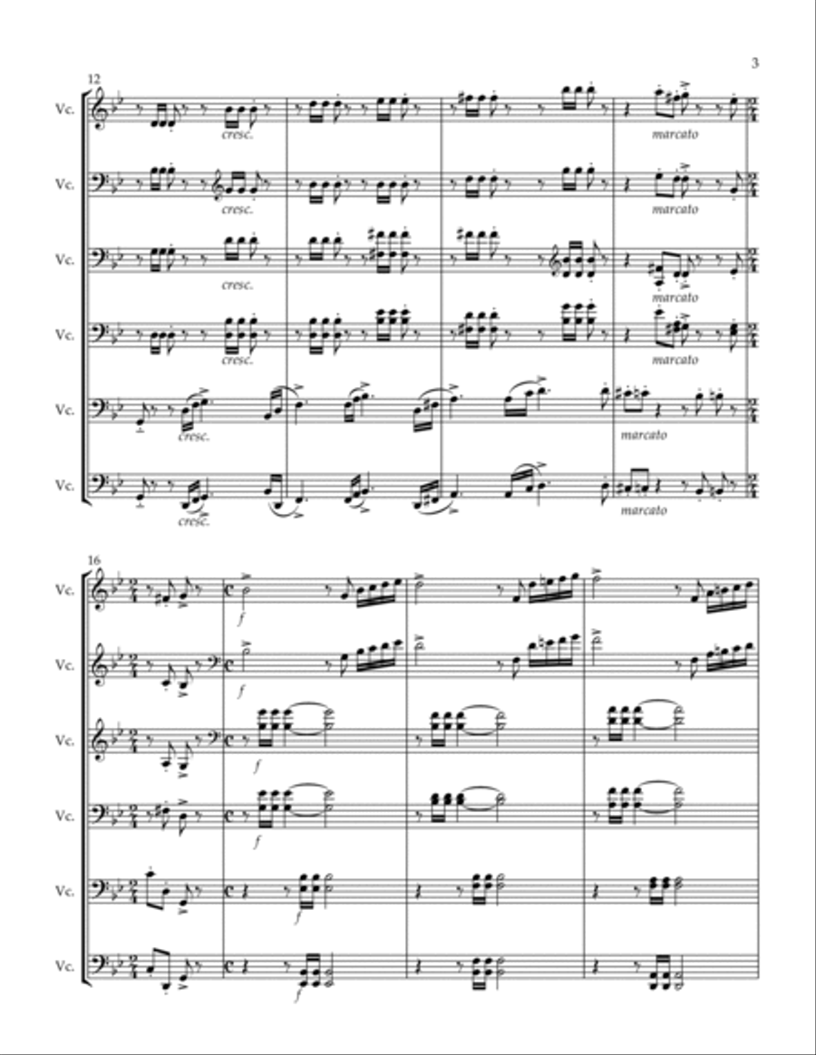 Rachmaninoff - Prelude in G minor, Op. 23 No. 5 (Arranged for 6 Cellos) Cello Solo scores gallery preview page 3