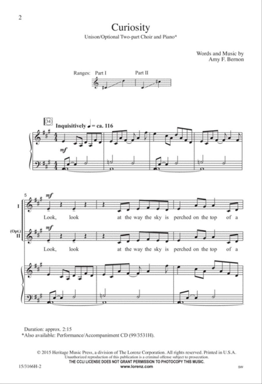 Curiosity Unison Choir scores gallery preview page 2