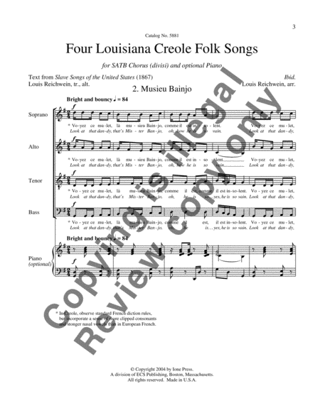 Four Louisiana Creole Folk Songs: 2. Musieu Bainjo image number null