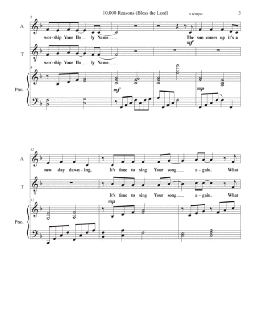 10,000 Reasons (bless The Lord) Tenor Voice scores gallery preview page 3