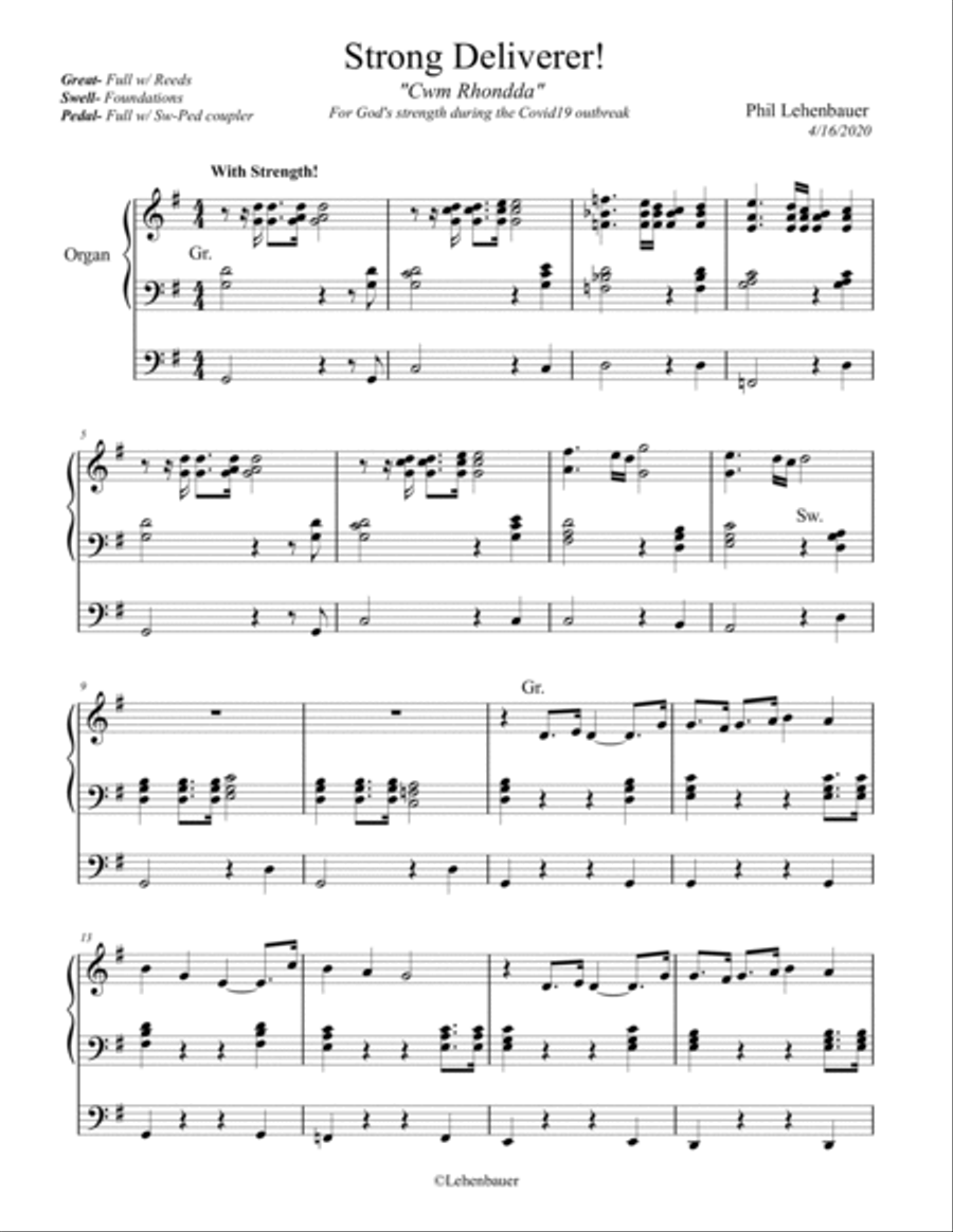 Strong Deliverer! (Cwm Rhondda) organ work, by Phil Lehenbauer Organ Solo scores gallery preview page 2