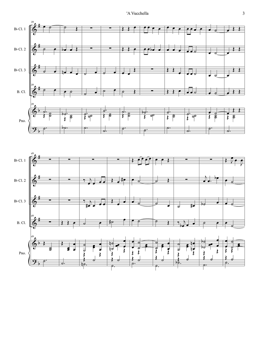 A Vucchella (for Clarinet Choir and Piano) Clarinet Choir scores gallery preview page 4