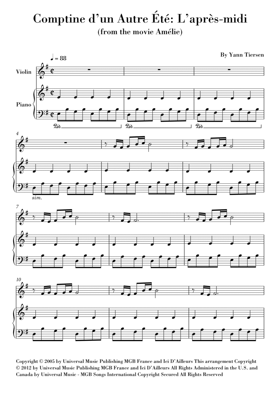 Comptine D'un Autre Été: L'après-midi Violin Solo scores gallery preview page 1